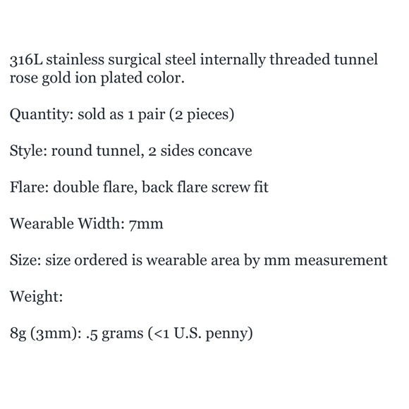 Rose Gold Screw Back Stainless Steel Tunnels - Picture 2 of 3
